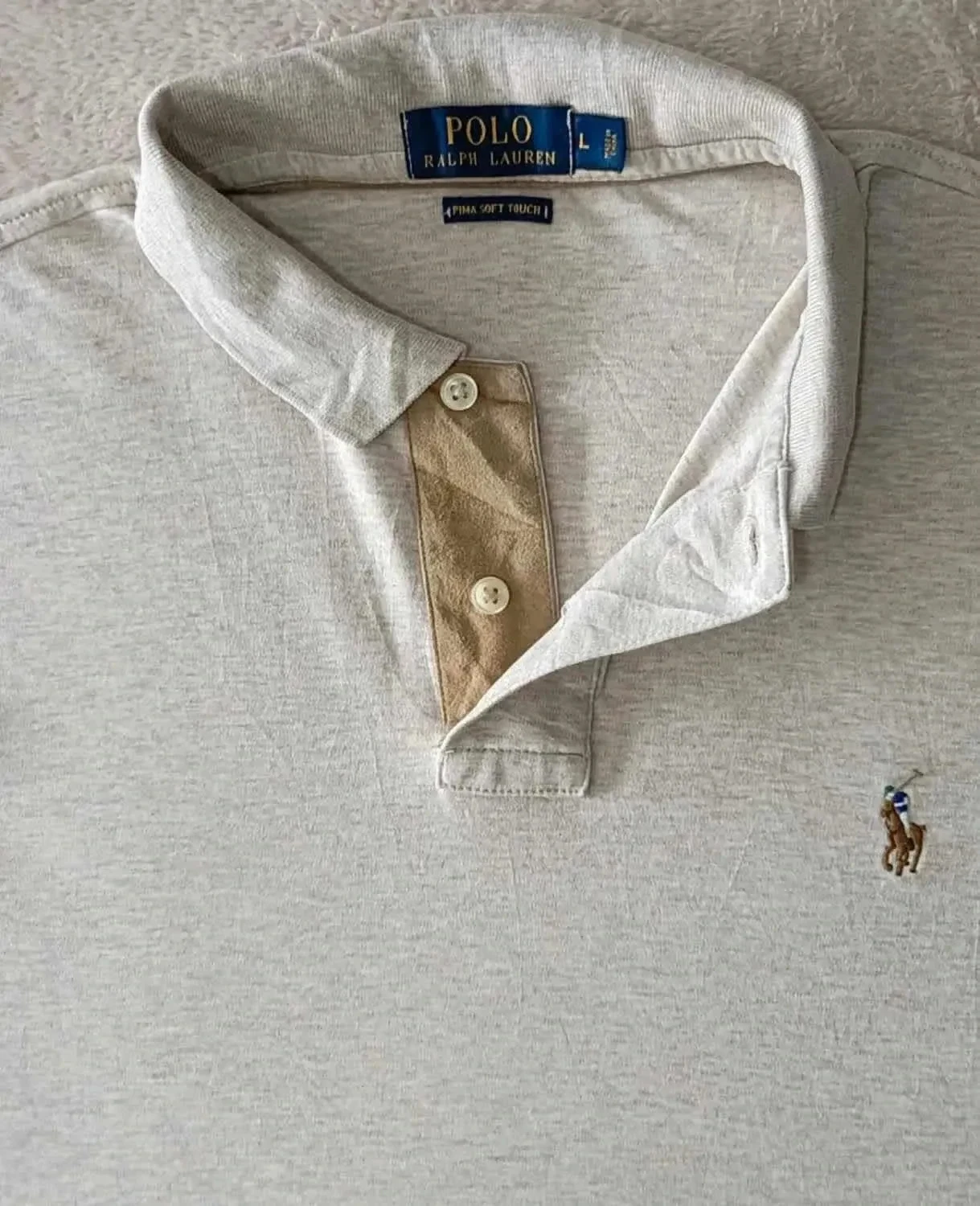 Polo Ralph Lauren pima soft touch beige geribbeld lange mouw Maat L – photo 7
